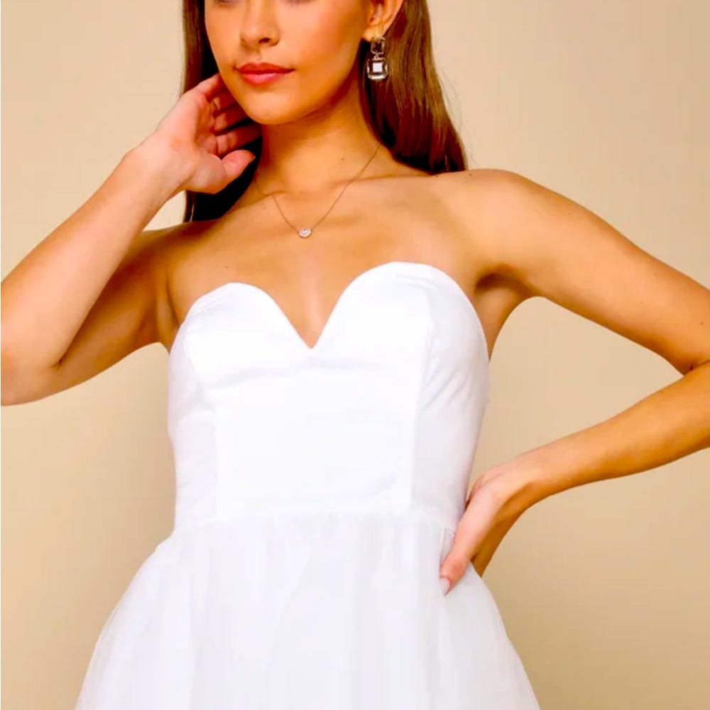 Precious Angel White Mesh Strapless High-Low Maxi Dress